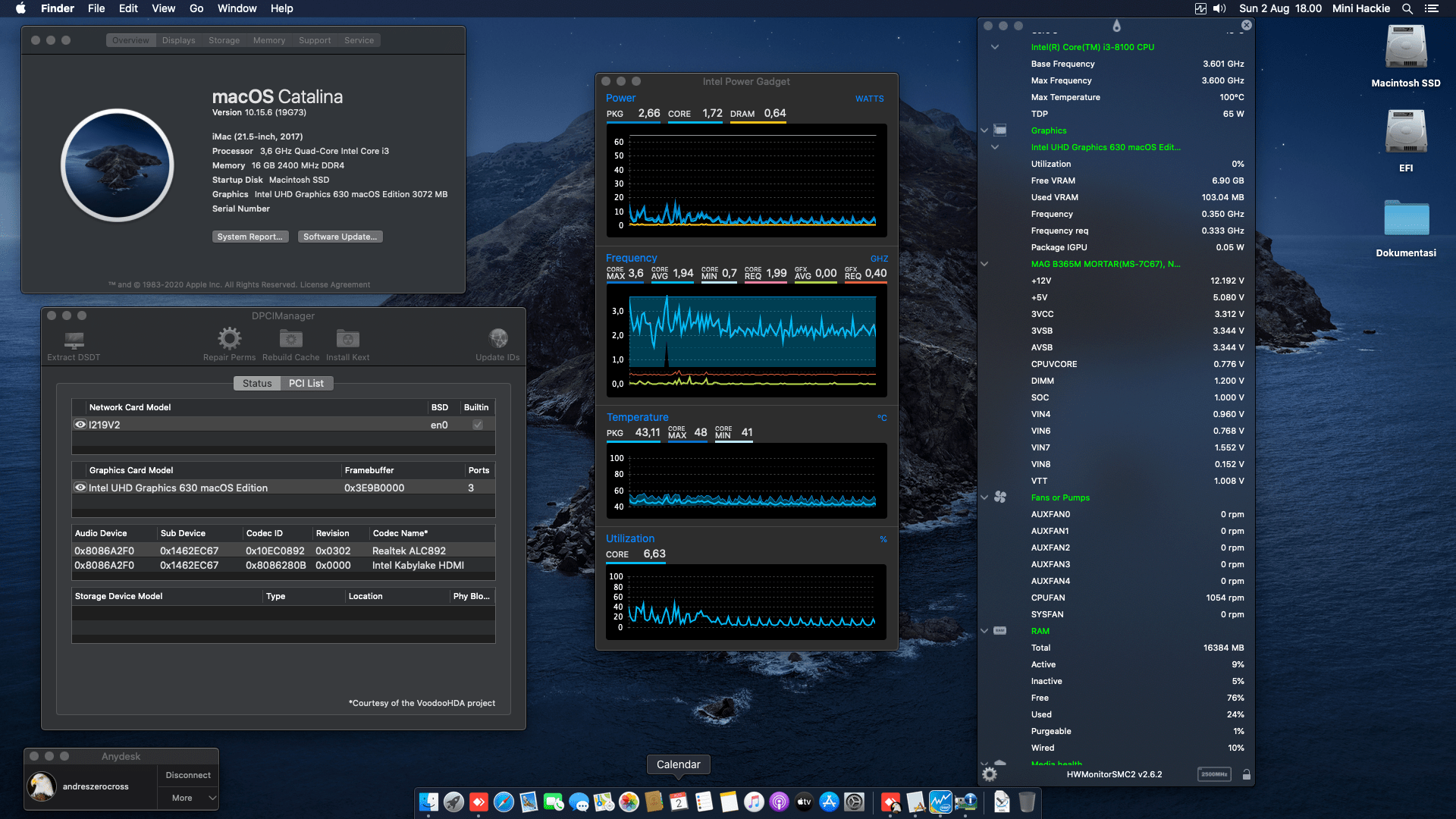 Success Hackintosh macOS Catalina 10.15.6 Build 19G73 at MSI MAG B365M Mortar + Intel Core i3 8100